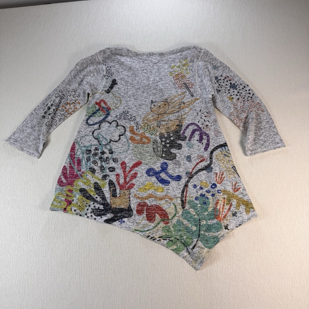 Inoah Women's Abstract Art To Wear Cat Oversized Top Blouse Size M Asymmetrical - Picture 7 of 8